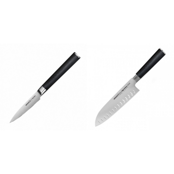 Nůž na ovoce a zeleninu Samura Mo-V (SM-0010), 90mm + Santoku nůž Samura Mo-V (SM-0094), 180mm
