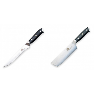 Nůž vykošťovací Dellinger Samurai Professional Damascus VG-10, 150mm + Nůž na krájení a sekání zeleniny Nakiri Dellinger Samurai Professional Damascus VG-10, 165mm