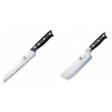 Nůž na chléb a pečivo Dellinger Samurai Professional Damascus VG-10, 195mm + Nůž na krájení a sekání zeleniny Nakiri Dellinger Samurai Professional Damascus VG-10, 165mm
