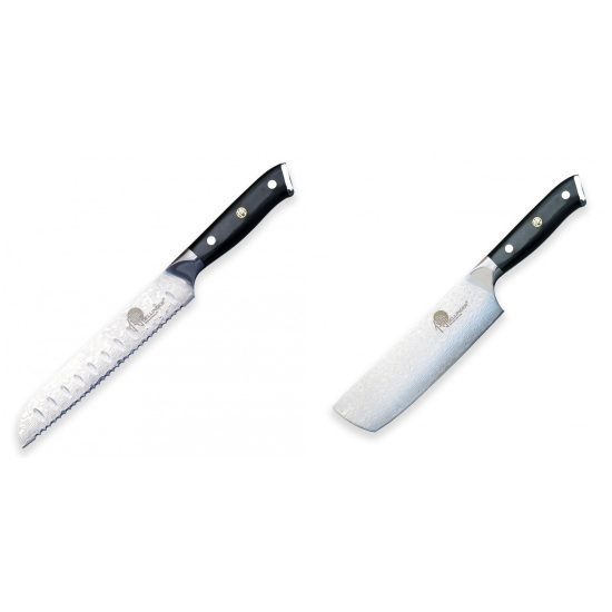 Nůž na chléb a pečivo Dellinger Samurai Professional Damascus VG-10, 195mm + Nůž na krájení a sekání zeleniny Nakiri Dellinger Samurai Professional Damascus VG-10, 165mm