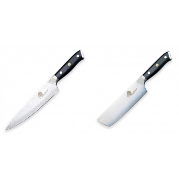 Nůž šéfkuchaře Dellinger Samurai Professional Damascus VG-10, 200mm + Nůž na krájení a sekání zeleniny Nakiri Dellinger Samurai Professional Damascus VG-10, 165mm