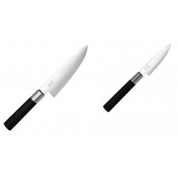 Malý šéfkuchařský nůž KAI Wasabi Black, 150 mm + Univerzální nůž KAI Wasabi Black, 100 mm