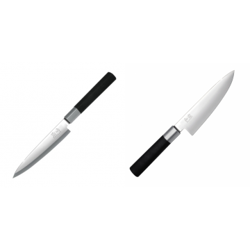 Plátkovací nůž KAI Wasabi Black Yanagiba 155mm + Malý šéfkuchařský nůž KAI Wasabi Black 150mm
