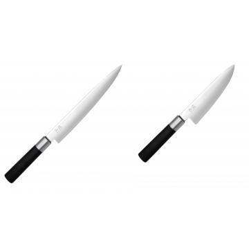 Plátkovací nůž KAI Wasabi Black, 230 mm + Malý šéfkuchařský nůž KAI Wasabi Black, 150 mm