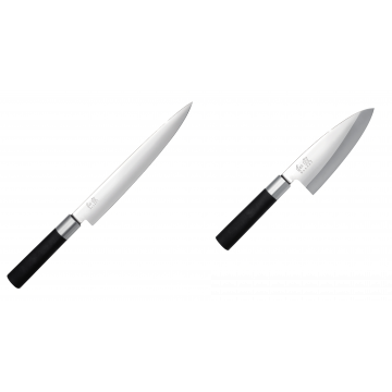 Plátkovací nůž KAI Wasabi Black, 230 mm + Vykosťovací nůž KAI Wasabi Black Deba, 155 mm