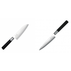 Santoku nůž KAI Wasabi Black (6716S) 165mm + Plátkovací nůž KAI Wasabi Black Yanagiba 155mm