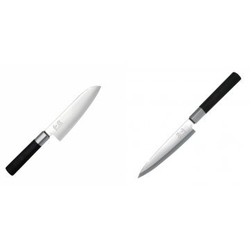 Santoku nůž KAI Wasabi Black (6716S), 165 mm + Plátkovací nůž KAI Wasabi Black Yanagiba, 155mm