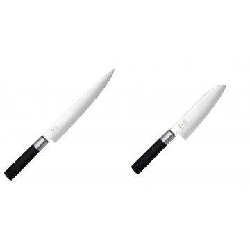 Plátkovací nůž KAI Wasabi Black, 230 mm + Santoku nůž KAI Wasabi Black (6716S), 165 mm