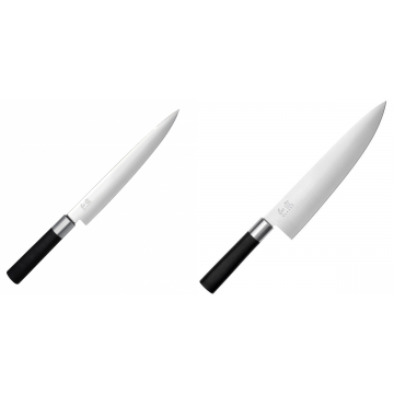 Plátkovací nůž KAI Wasabi Black, 230 mm + Wasabi Black Nůž šéfkuchaře velký KAI 230mm
