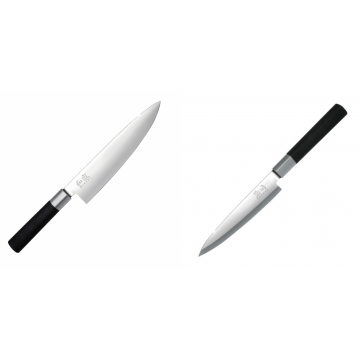Wasabi Black Nůž šéfkuchaře KAI 200mm + Plátkovací nůž KAI Wasabi Black Yanagiba, 155mm