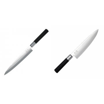 Plátkovací nůž KAI Wasabi Black Yanagiba, 210mm + Wasabi Black Nůž šéfkuchaře KAI 200mm