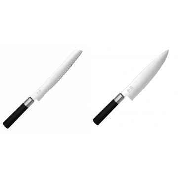 Wasabi Black Nůž na pečivo KAI 230mm + Wasabi Black Nůž šéfkuchaře KAI 200mm