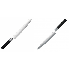 Wasabi Black Nůž na pečivo KAI 230mm + Plátkovací nůž KAI Wasabi Black Yanagiba, 210mm