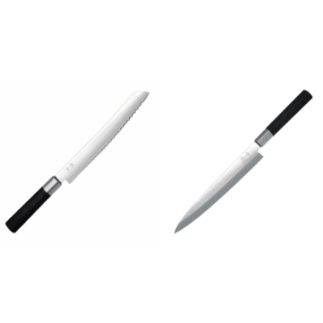 Wasabi Black Nůž na pečivo KAI 230mm + Plátkovací nůž KAI Wasabi Black Yanagiba, 210mm