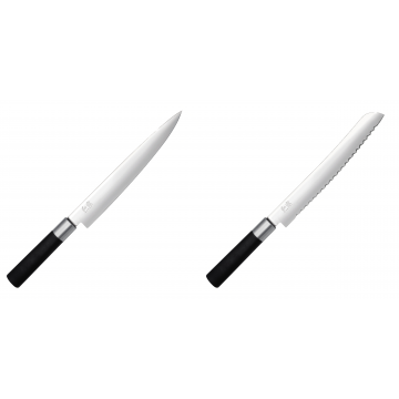 Plátkovací nůž KAI Wasabi Black, 230 mm + Wasabi Black Nůž na pečivo KAI 230mm