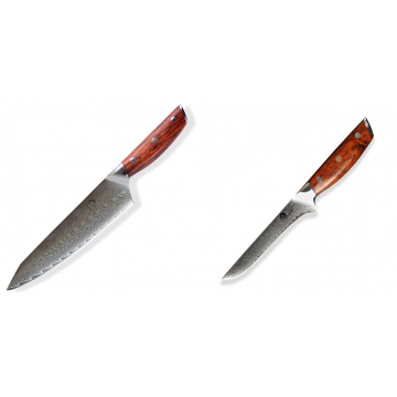 Japonský nůž na maso Gyuto / Chef Kiritsuke Dellinger Rose-Wood Damascus, 215mm + Nůž vykošťovací Dellinger Rose-Wood Damascus, 160mm