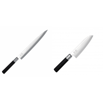 Plátkovací nůž KAI Wasabi Black Yanagiba, 240 mm + Santoku nůž KAI Wasabi Black (6716S), 165 mm