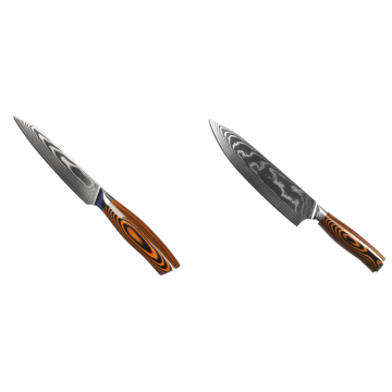Kuchyňský univerzální nůž Seburo SUBAJA Damascus 130mm + Šéfkuchařský nůž Seburo SUBAJA II Damascus 195mm