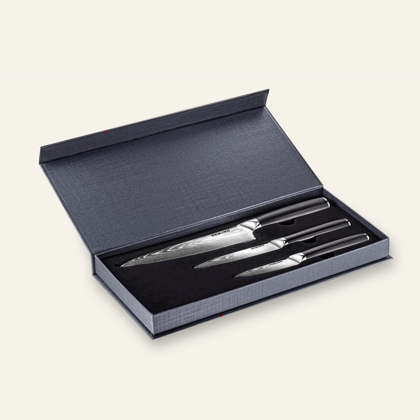 Sada kuchyňských nožů Seburo SARADA Premium Damascus 3ks (šéfkuchařský nůž 200mm, univerzální nůž 130mm, nůž na ovoce a zeleninu 95mm)