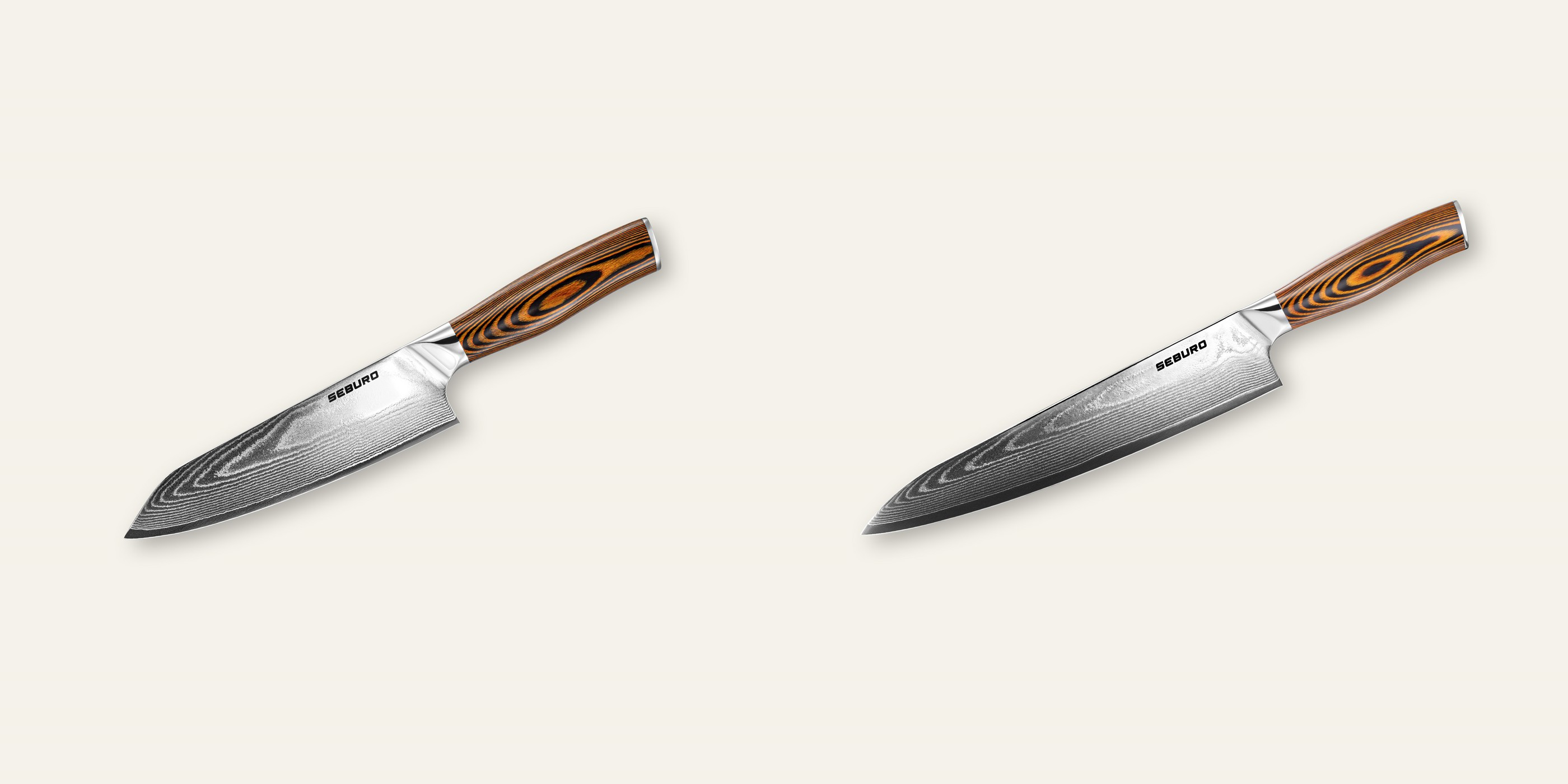 AKCE 1+1 Kiritsuke (mistr-šéf, santoku) nůž Seburo SUBAJA Damascus 180mm + Šéfkuchařský nůž Seburo SUBAJA Damascus 250mm
