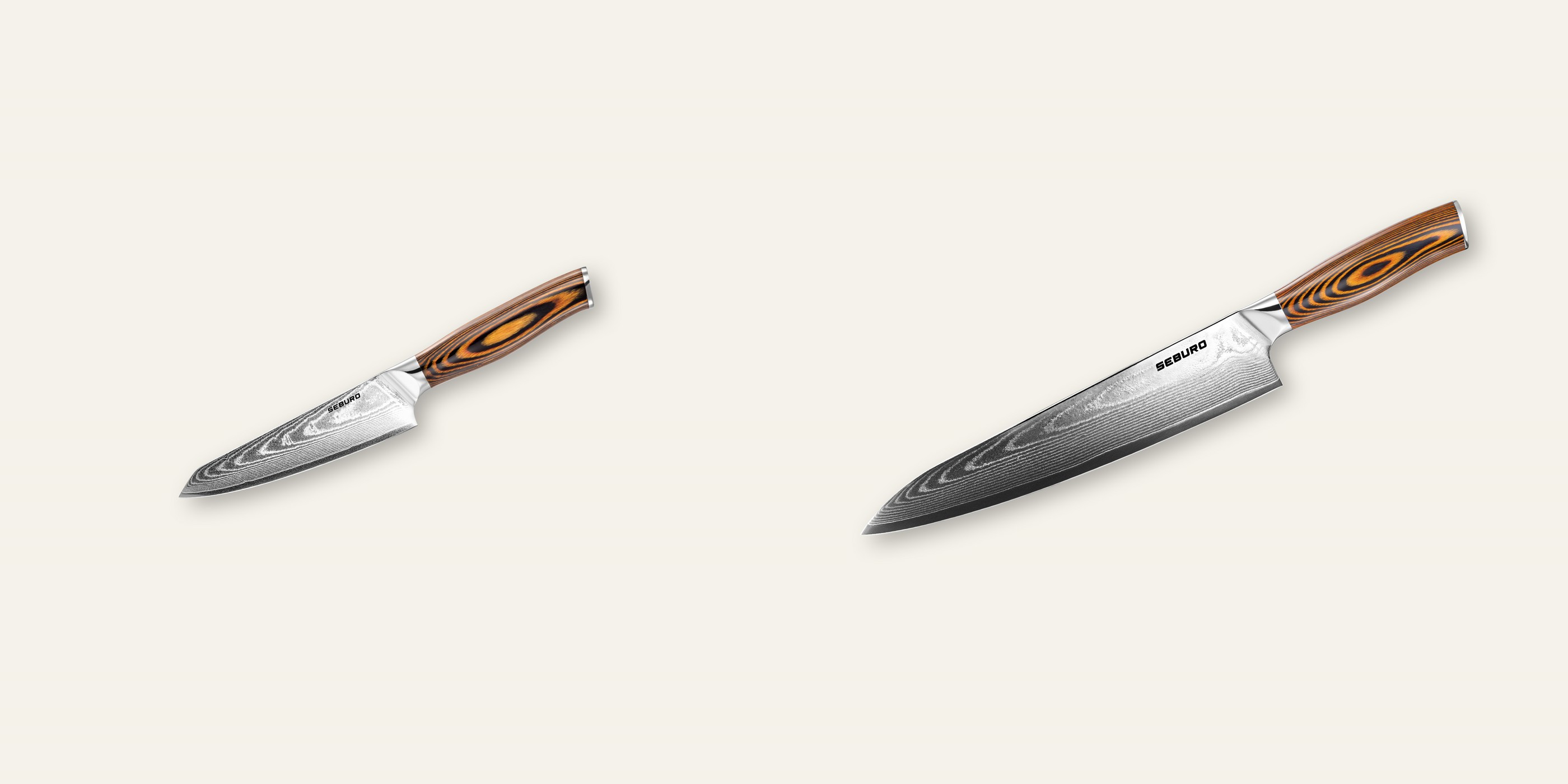 AKCE 1+1 Honesuki (vykosťovací, univerzální) nůž Seburo SUBAJA Damascus 130mm + Šéfkuchařský nůž Seburo SUBAJA Damascus 250mm
