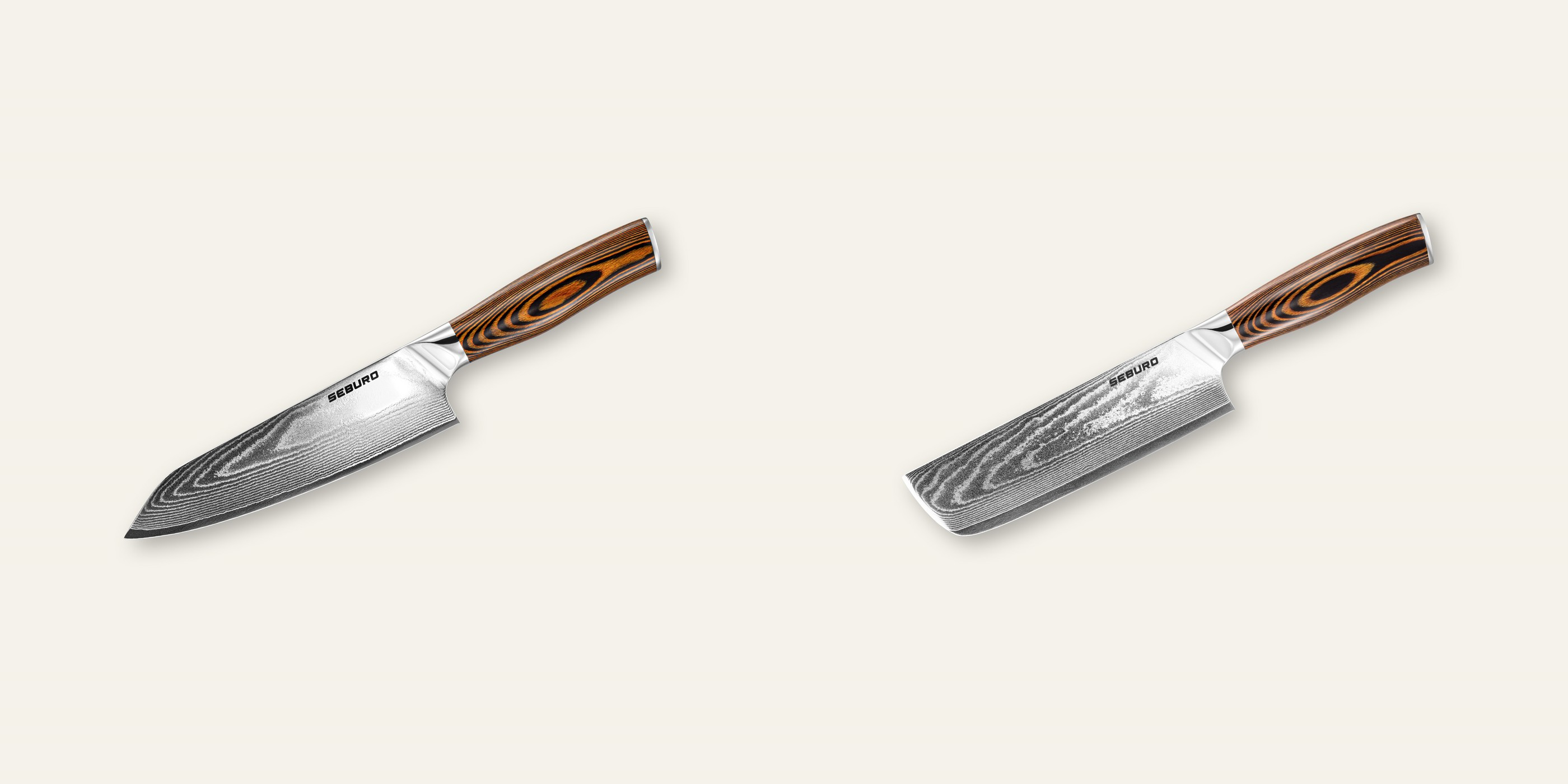 AKCE 1+1 Kiritsuke (mistr-šéf, santoku) nůž Seburo SUBAJA Damascus 180mm + Nakiri nůž Seburo SUBAJA Damascus 175mm