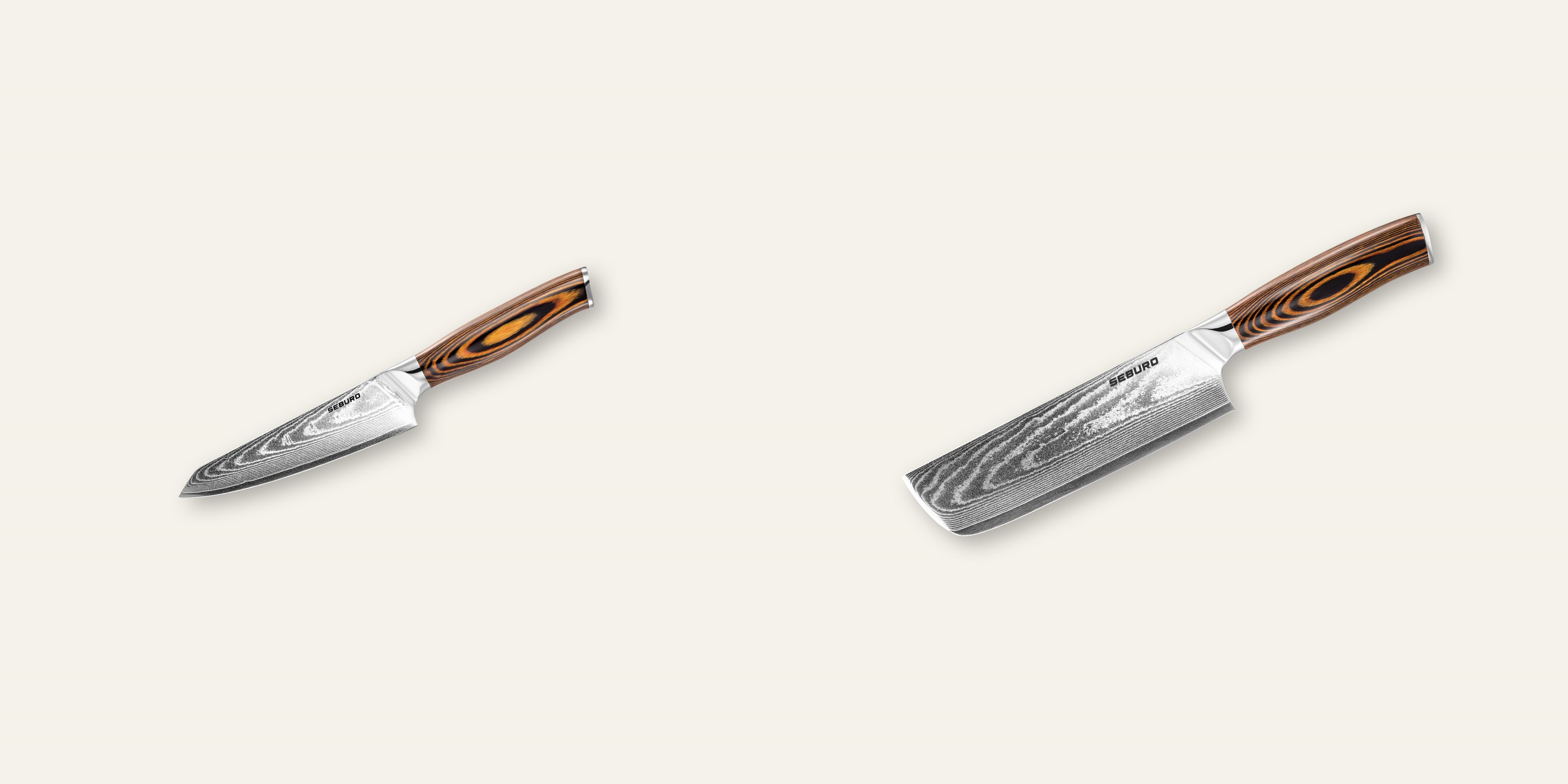 AKCE 1+1 Honesuki (vykosťovací, univerzální) nůž Seburo SUBAJA Damascus 130mm + Nakiri nůž Seburo SUBAJA Damascus 175mm