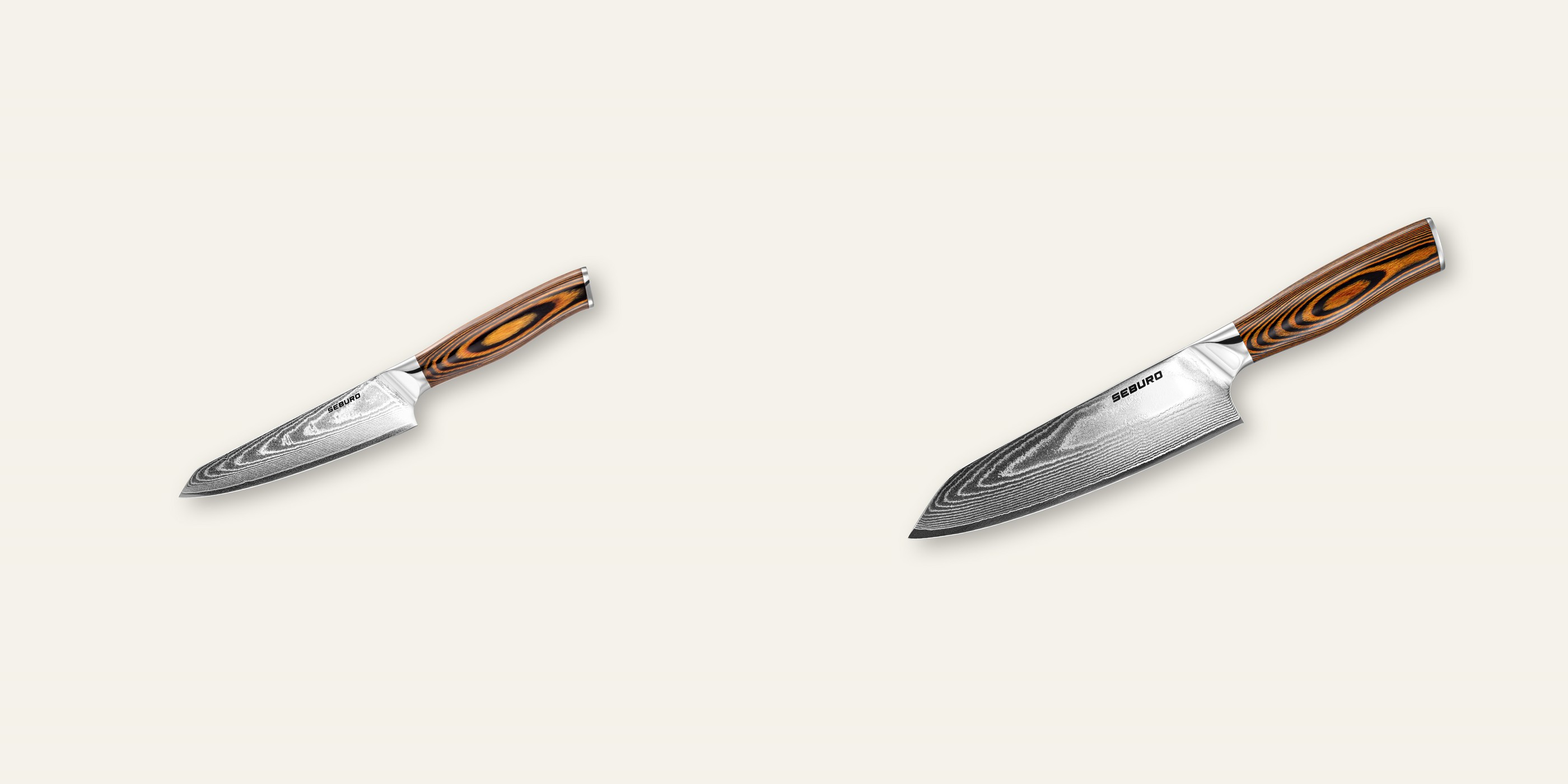 AKCE 1+1 Honesuki (vykosťovací, univerzální) nůž Seburo SUBAJA Damascus 130mm + Kiritsuke (mistr-šéf, santoku) nůž Seburo SUBAJA Damascus 180mm