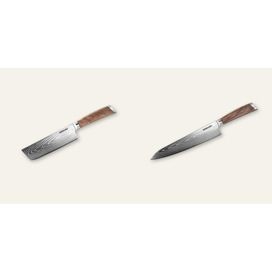 Nakiri nůž Seburo HOGANI Damascus 170mm + Šéfkuchařský nůž Seburo HOGANI Damascus 250mm