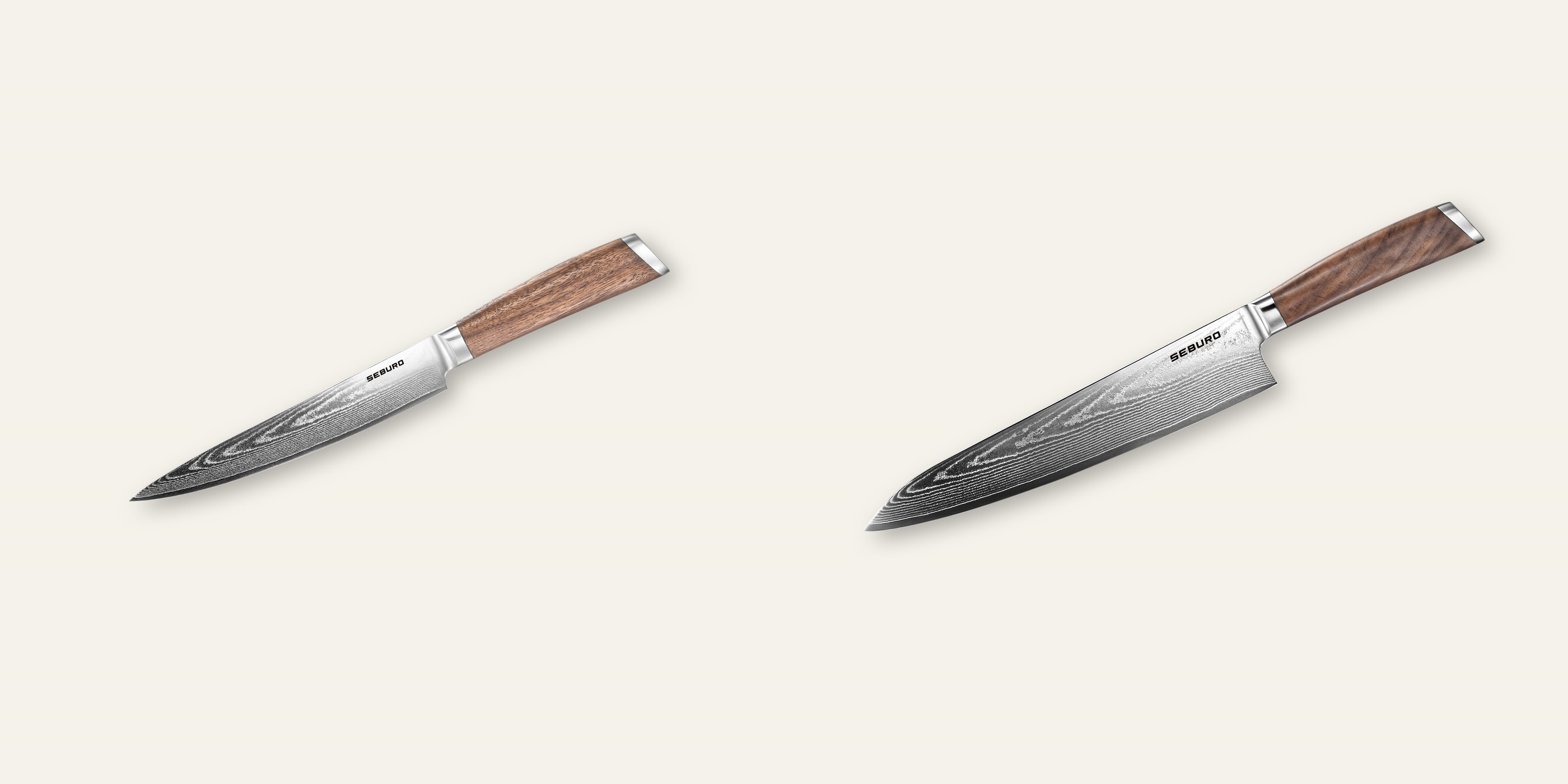 AKCE 1+1 Plátkovací nůž Seburo HOGANI Damascus 195mm + Šéfkuchařský nůž Seburo HOGANI Damascus 250mm