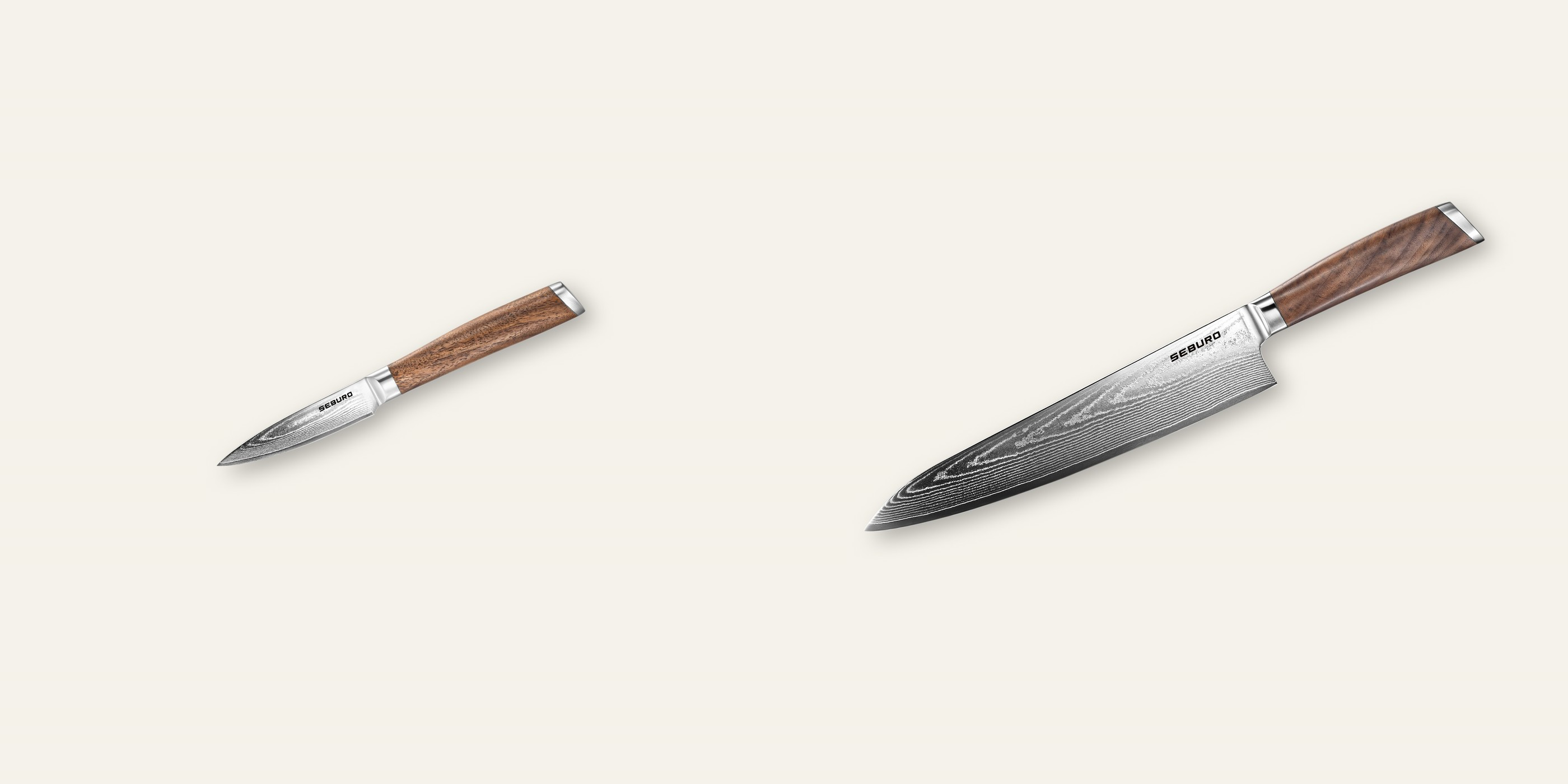 AKCE 1+1 Nůž na ovoce a zeleninu Seburo HOGANI Damascus 85mm + Šéfkuchařský nůž Seburo HOGANI Damascus 250mm