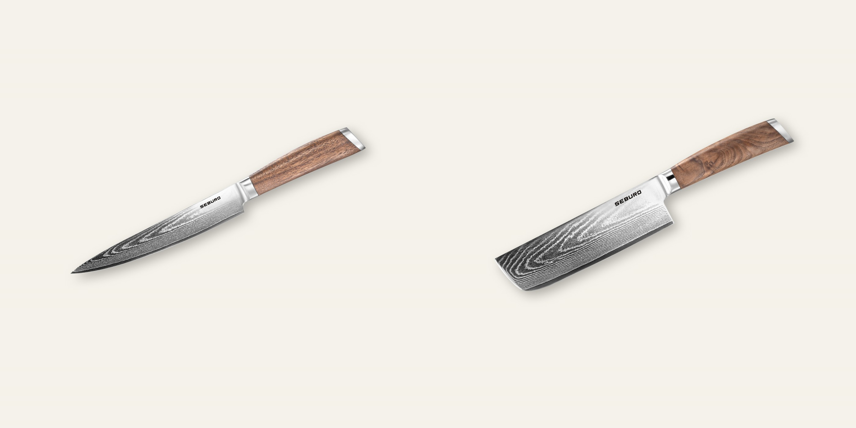 AKCE 1+1 Plátkovací nůž Seburo HOGANI Damascus 195mm + Nakiri nůž Seburo HOGANI Damascus 170mm