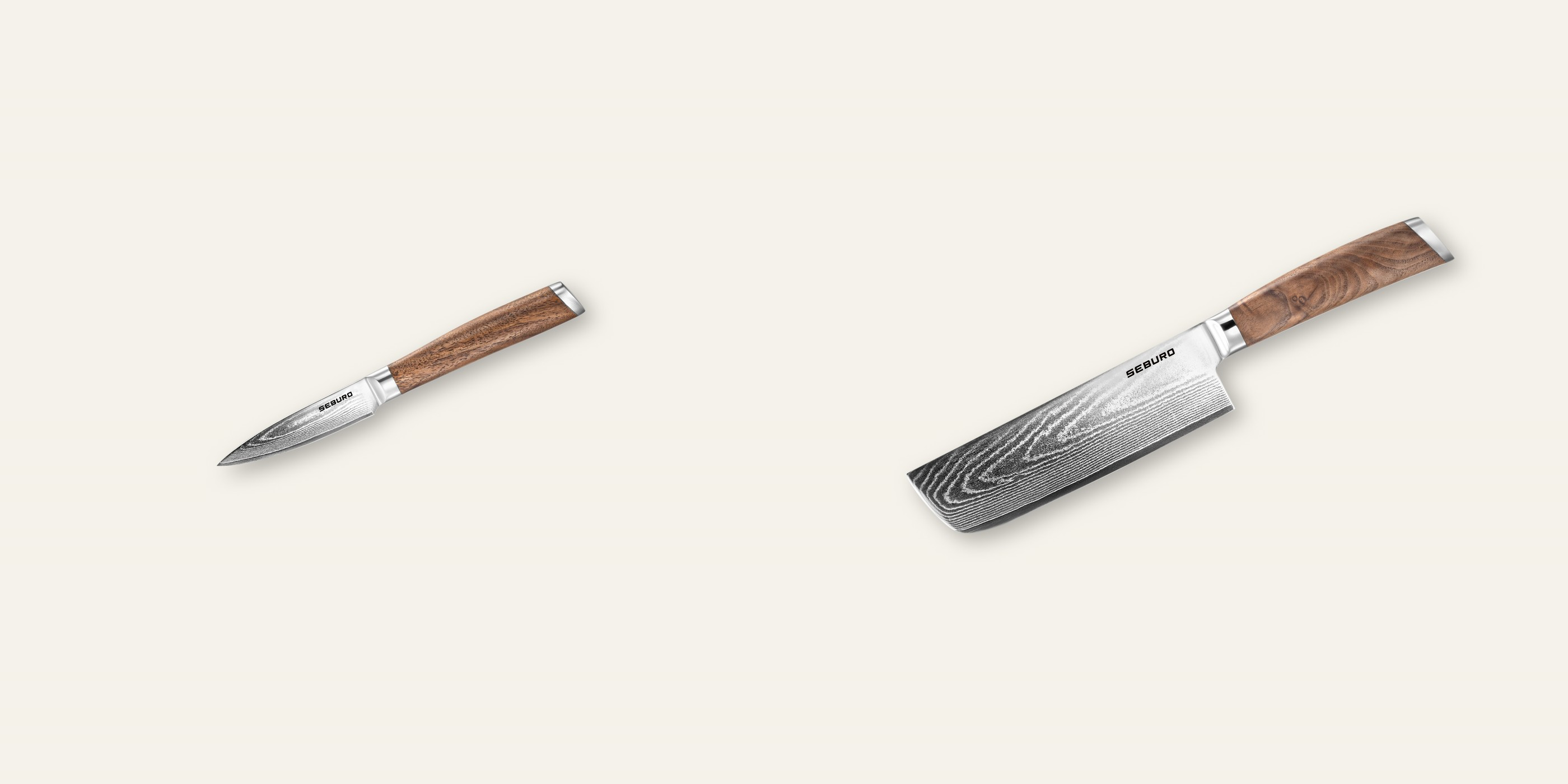 AKCE 1+1 Nůž na ovoce a zeleninu Seburo HOGANI Damascus 85mm + Nakiri nůž Seburo HOGANI Damascus 170mm