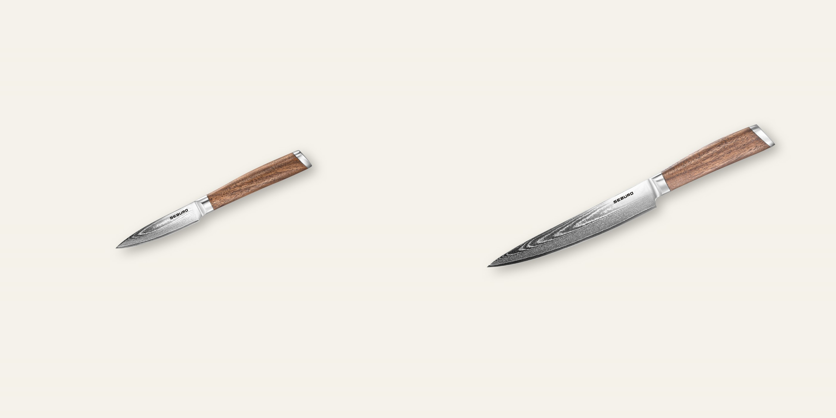 AKCE 1+1 Nůž na ovoce a zeleninu Seburo HOGANI Damascus 85mm + Plátkovací nůž Seburo HOGANI Damascus 195mm