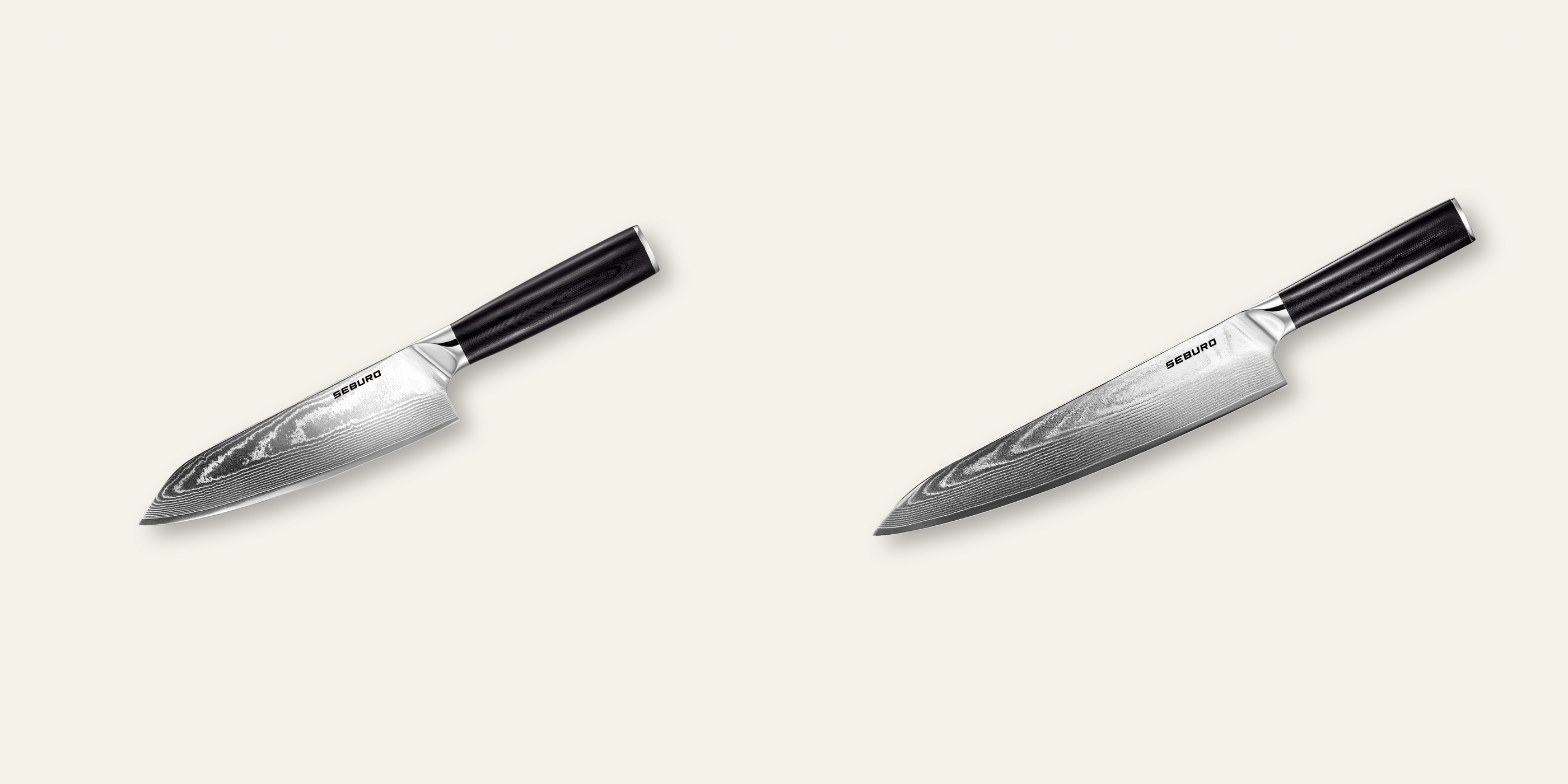AKCE 1+1 Kiritsuke (mistr-šéf, santoku) nůž Seburo SARADA Damascus 180mm + Šéfkuchařský nůž Seburo SARADA Damascus 250mm