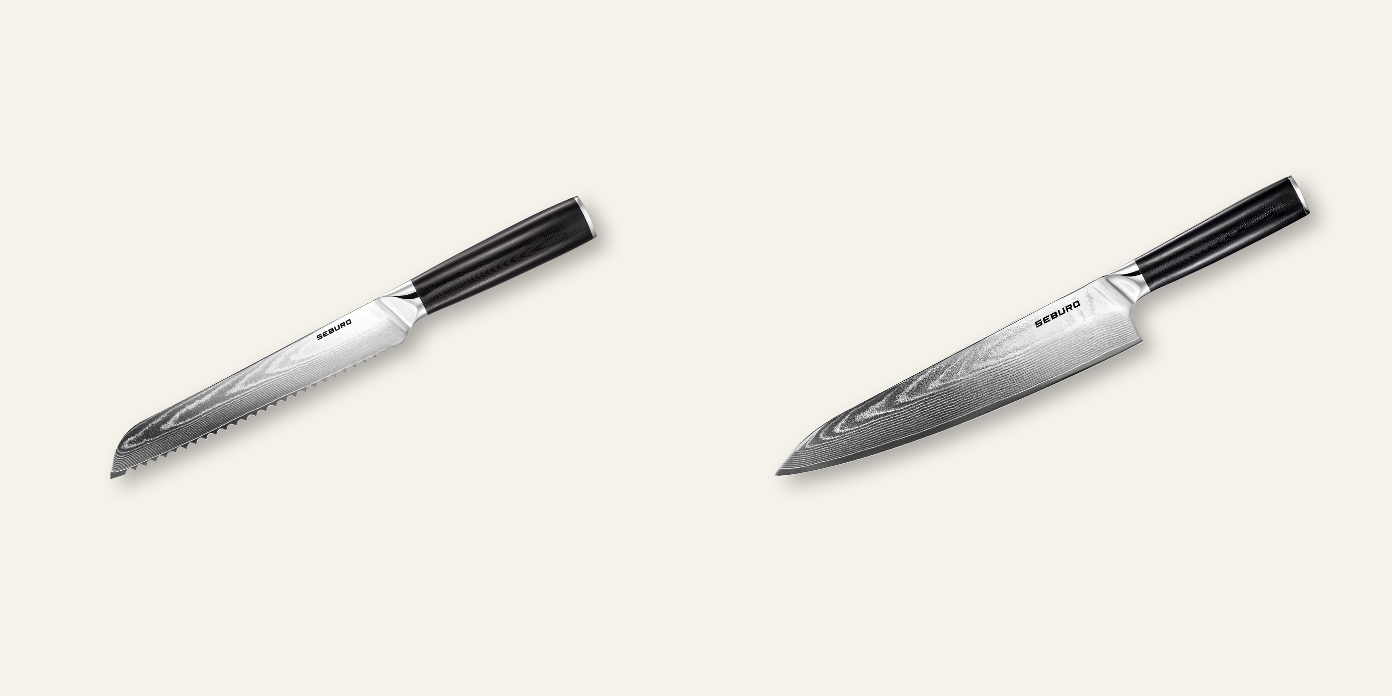 AKCE 1+1 Nůž na pečivo Seburo SARADA Damascus 195mm + Šéfkuchařský nůž Seburo SARADA Damascus 250mm