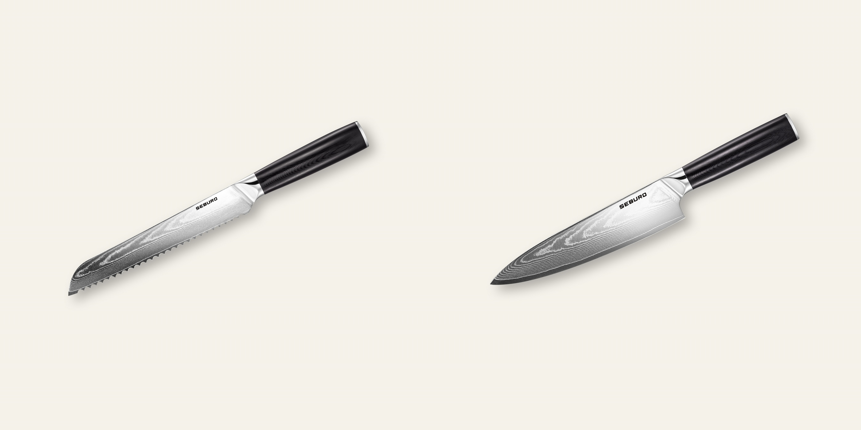 AKCE 1+1 Nůž na pečivo Seburo SARADA Damascus 195mm + Šéfkuchařský nůž Seburo SARADA Damascus 200mm