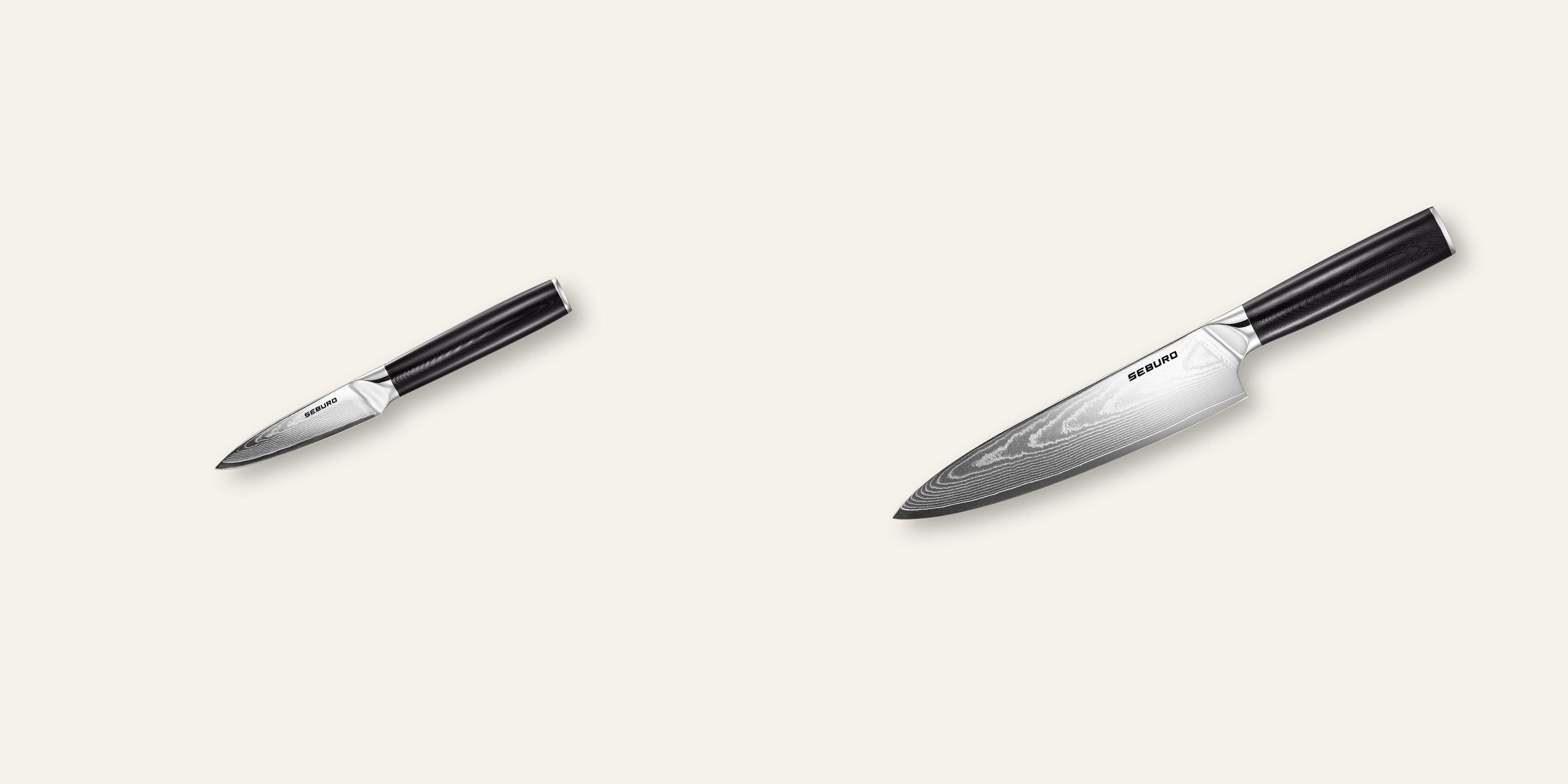 AKCE 1+1 Nůž na ovoce a zeleninu Seburo SARADA Damascus 95mm + Šéfkuchařský nůž Seburo SARADA Damascus 200mm