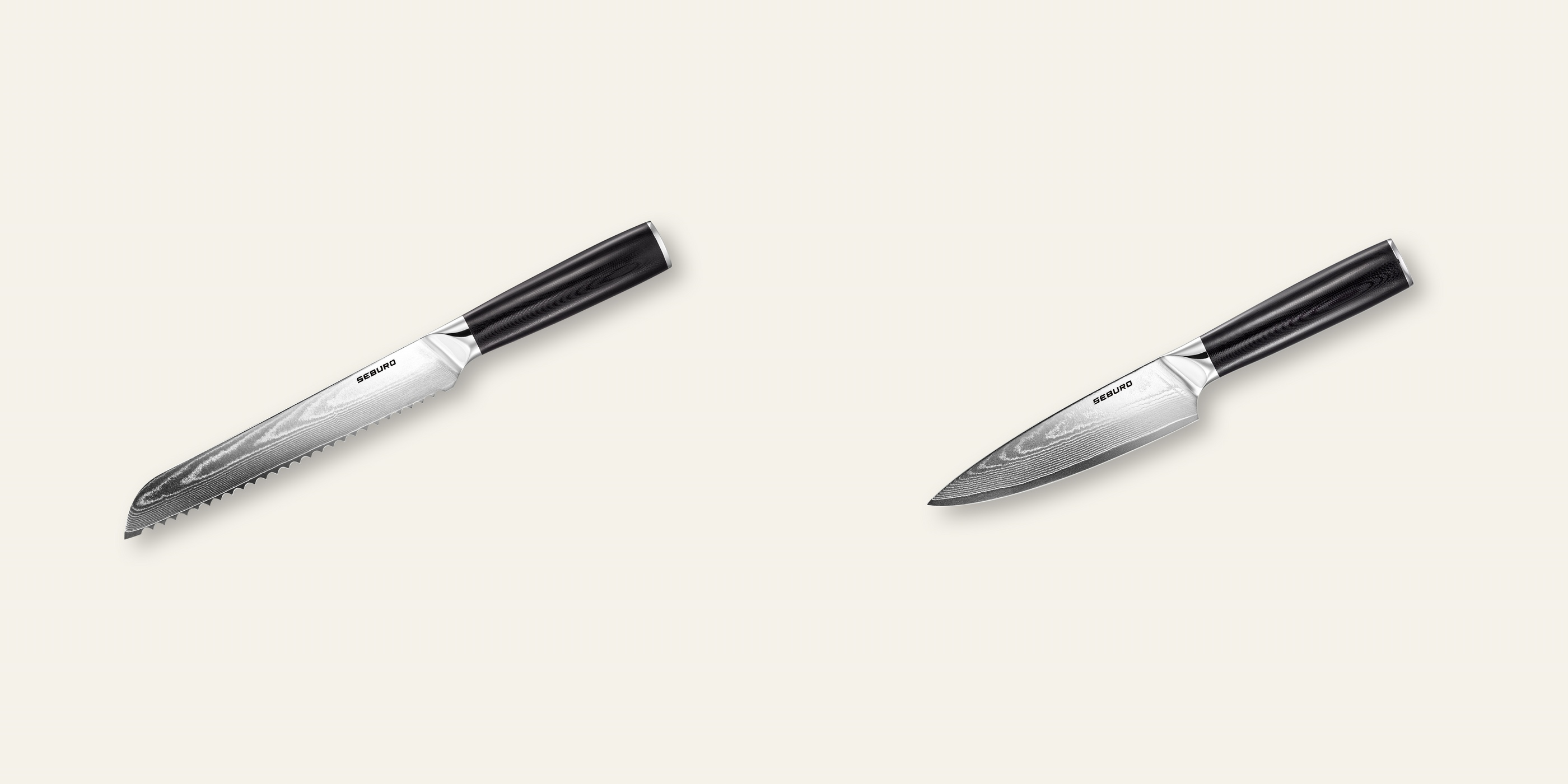 AKCE 1+1 Nůž na pečivo Seburo SARADA Damascus 195mm + Šéfkuchařský nůž Seburo SARADA Damascus 150mm