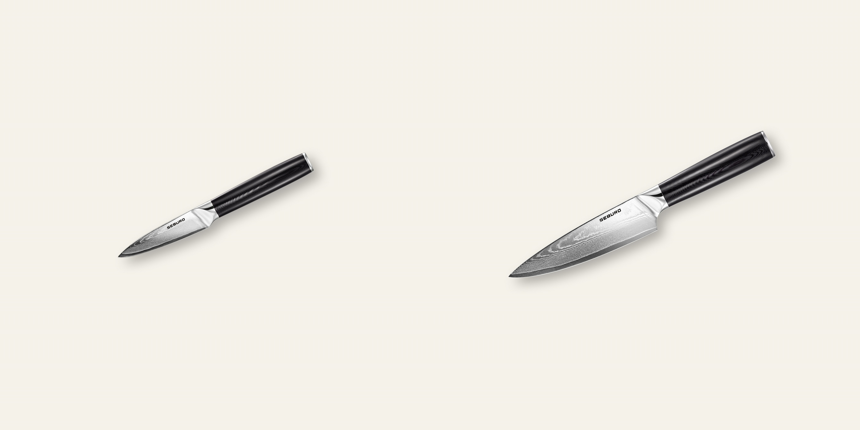 AKCE 1+1 Nůž na ovoce a zeleninu Seburo SARADA Damascus 95mm + Šéfkuchařský nůž Seburo SARADA Damascus 150mm