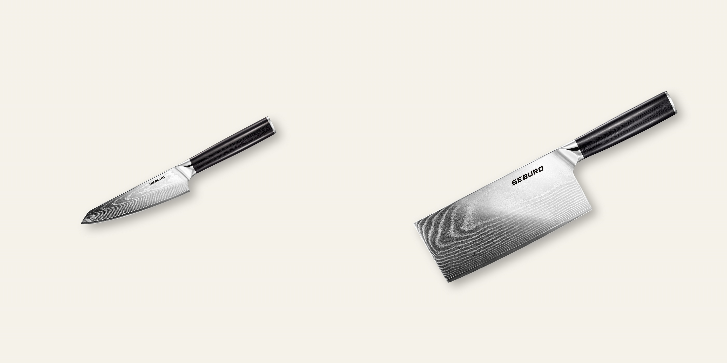 AKCE 1+1 Honesuki (vykosťovací) nůž Seburo SARADA Damascus 130mm + Sekáček Seburo SARADA Chopper Damascus 180mm