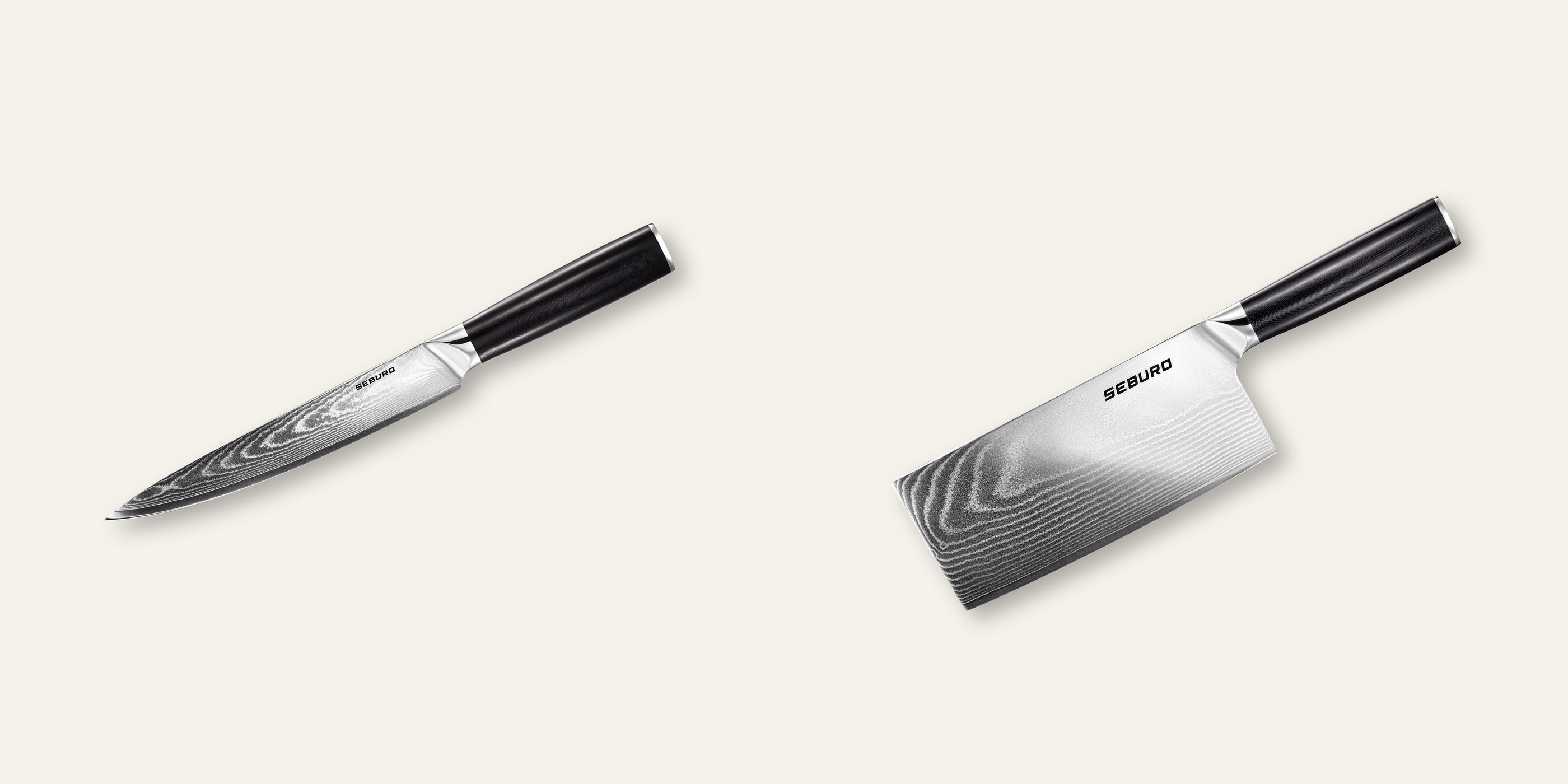 AKCE 1+1 Plátkovací nůž Seburo SARADA Damascus 200mm + Sekáček Seburo SARADA Chopper Damascus 180mm
