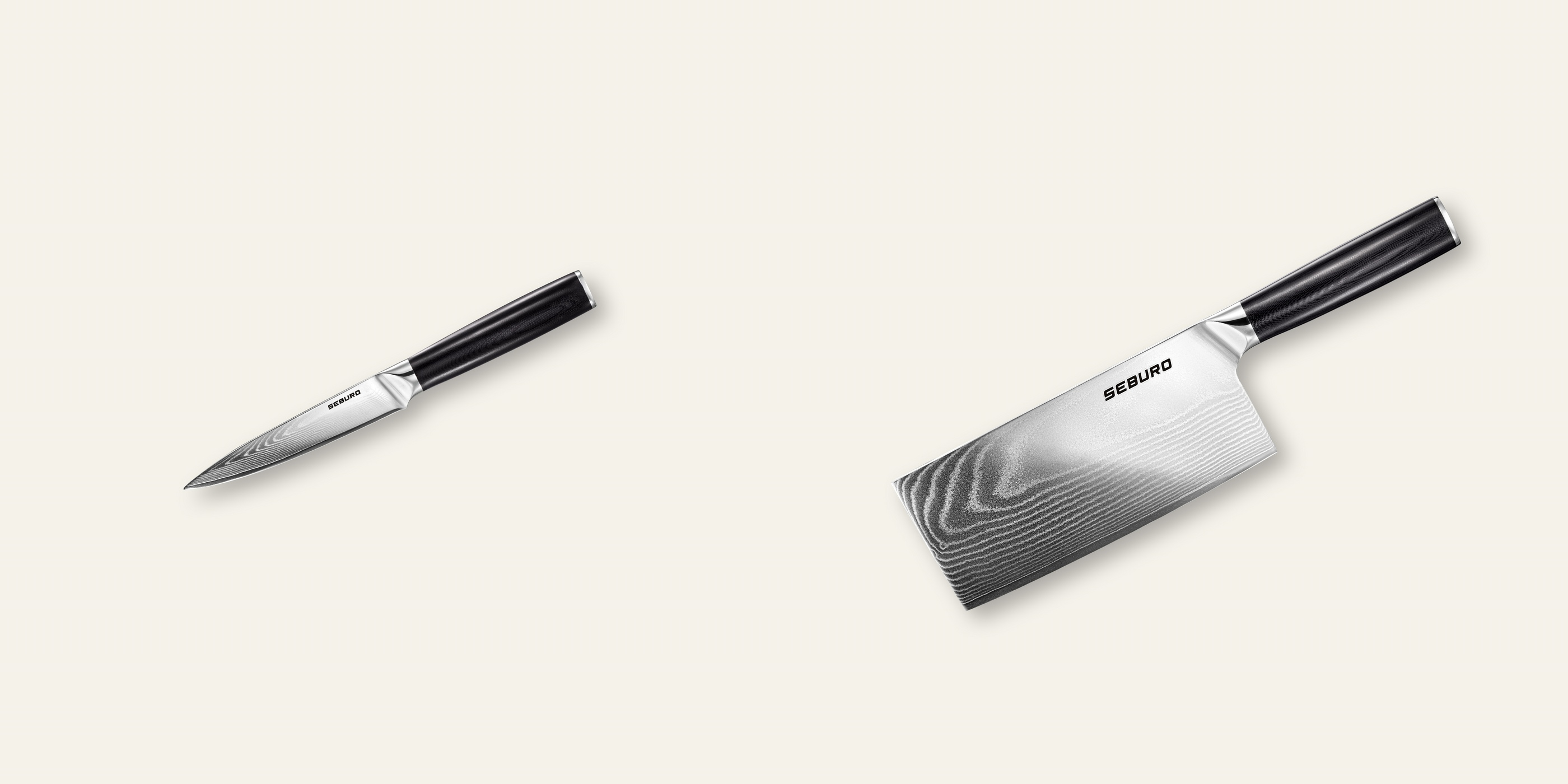 AKCE 1+1 Kuchyňský univerzální nůž Seburo SARADA Damascus 130mm + Sekáček Seburo SARADA Chopper Damascus 180mm