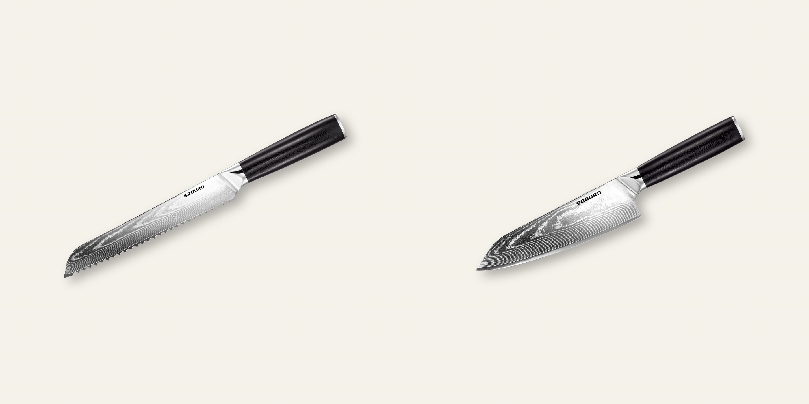 AKCE 1+1 Nůž na pečivo Seburo SARADA Damascus 195mm + Kiritsuke (mistr-šéf, santoku) nůž Seburo SARADA Damascus 180mm