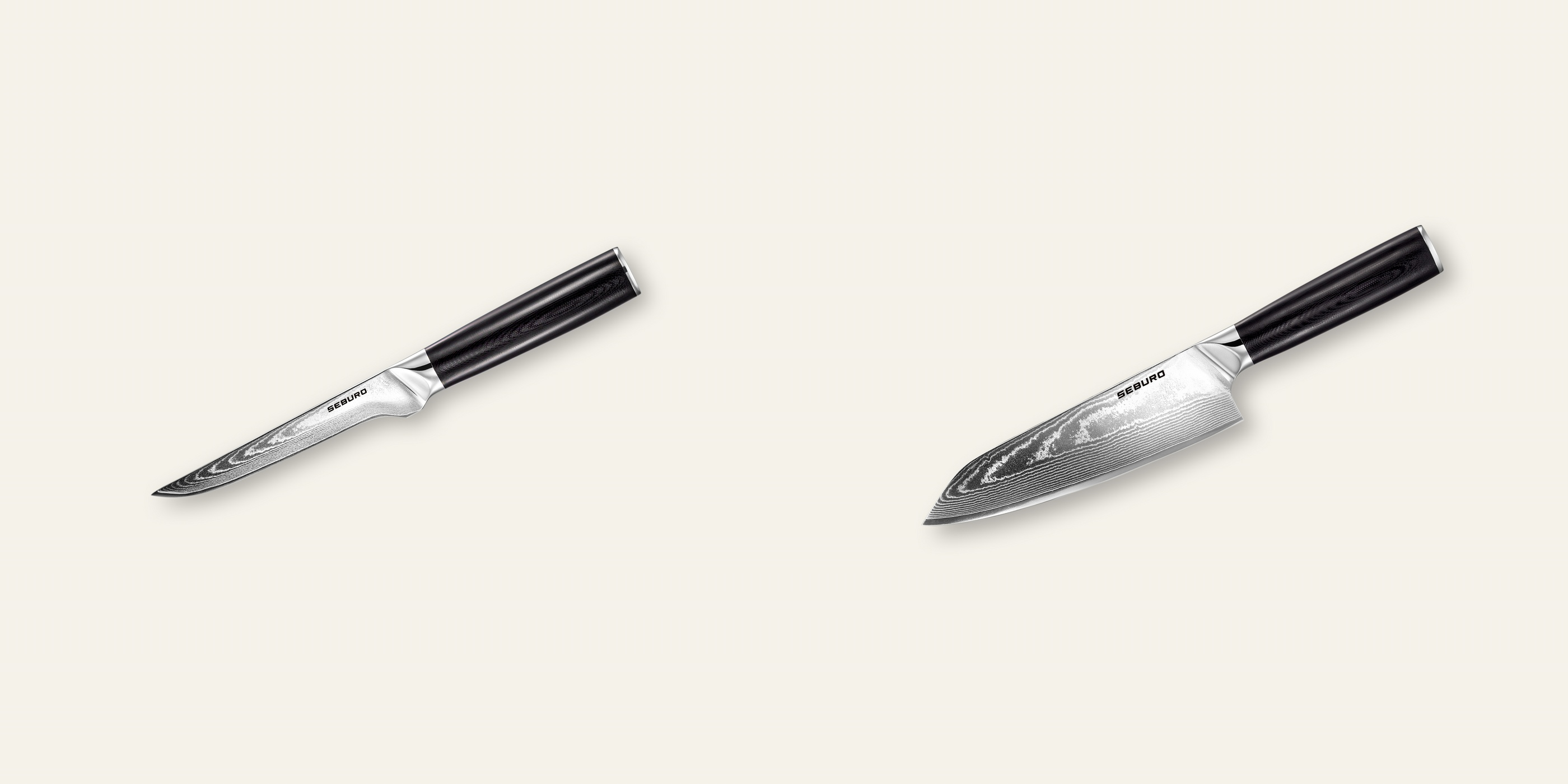 AKCE 1+1 Vykosťovací nůž Seburo SARADA Damascus 150mm + Kiritsuke (mistr-šéf, santoku) nůž Seburo SARADA Damascus 180mm