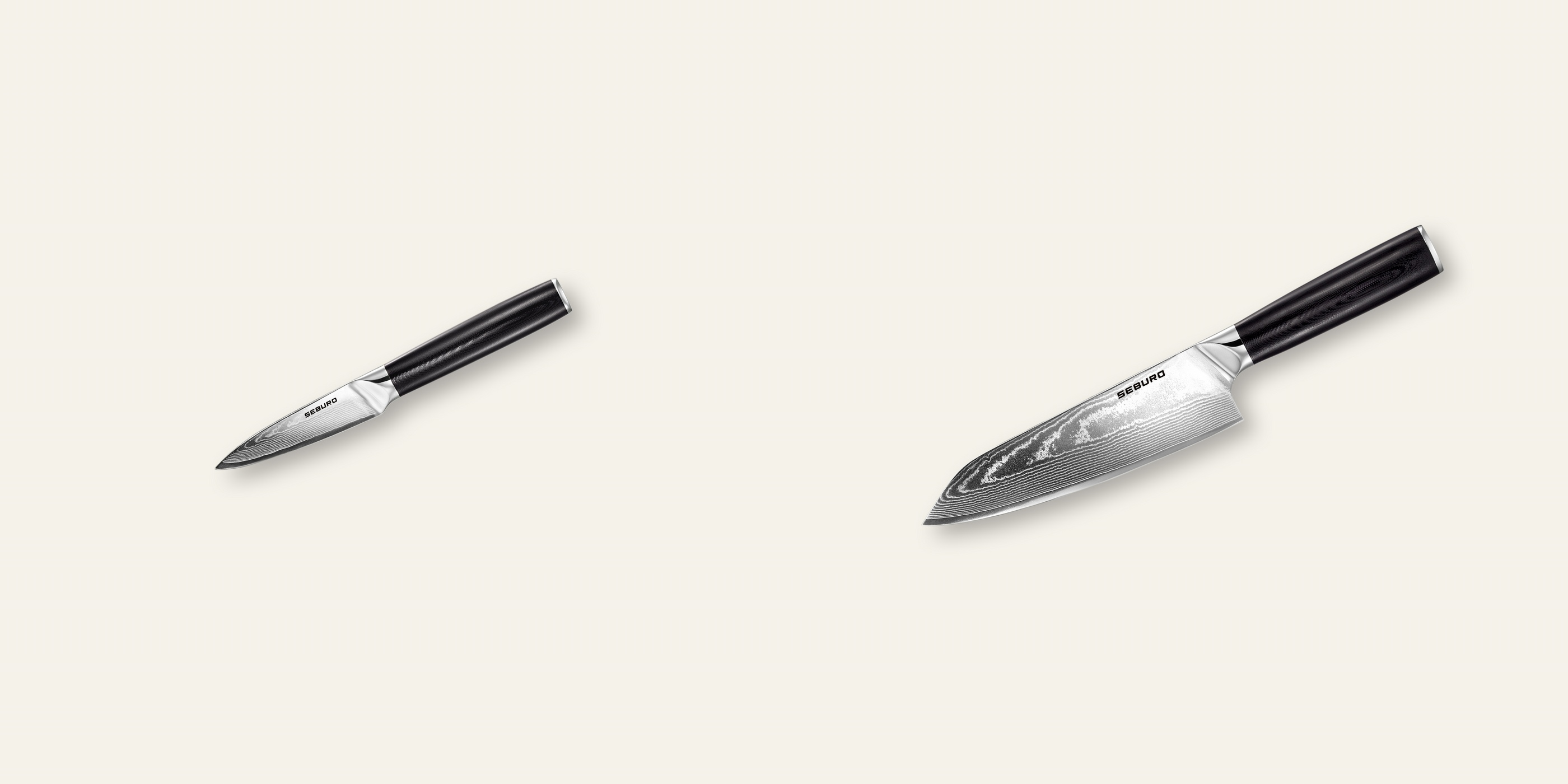AKCE 1+1 Nůž na ovoce a zeleninu Seburo SARADA Damascus 95mm + Kiritsuke (mistr-šéf, santoku) nůž Seburo SARADA Damascus 180mm