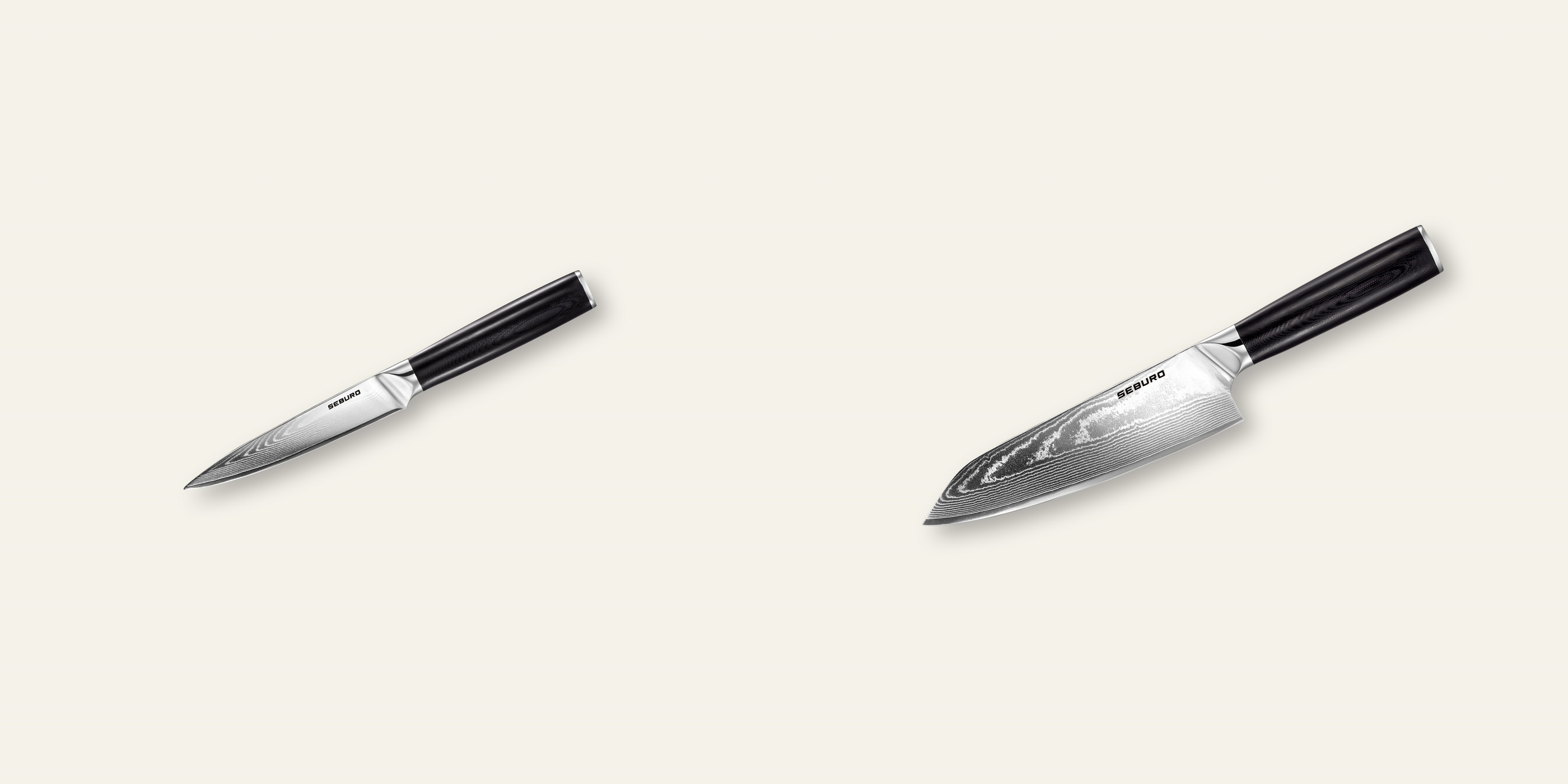 AKCE 1+1 Kuchyňský univerzální nůž Seburo SARADA Damascus 130mm + Kiritsuke (mistr-šéf, santoku) nůž Seburo SARADA Damascus 180mm