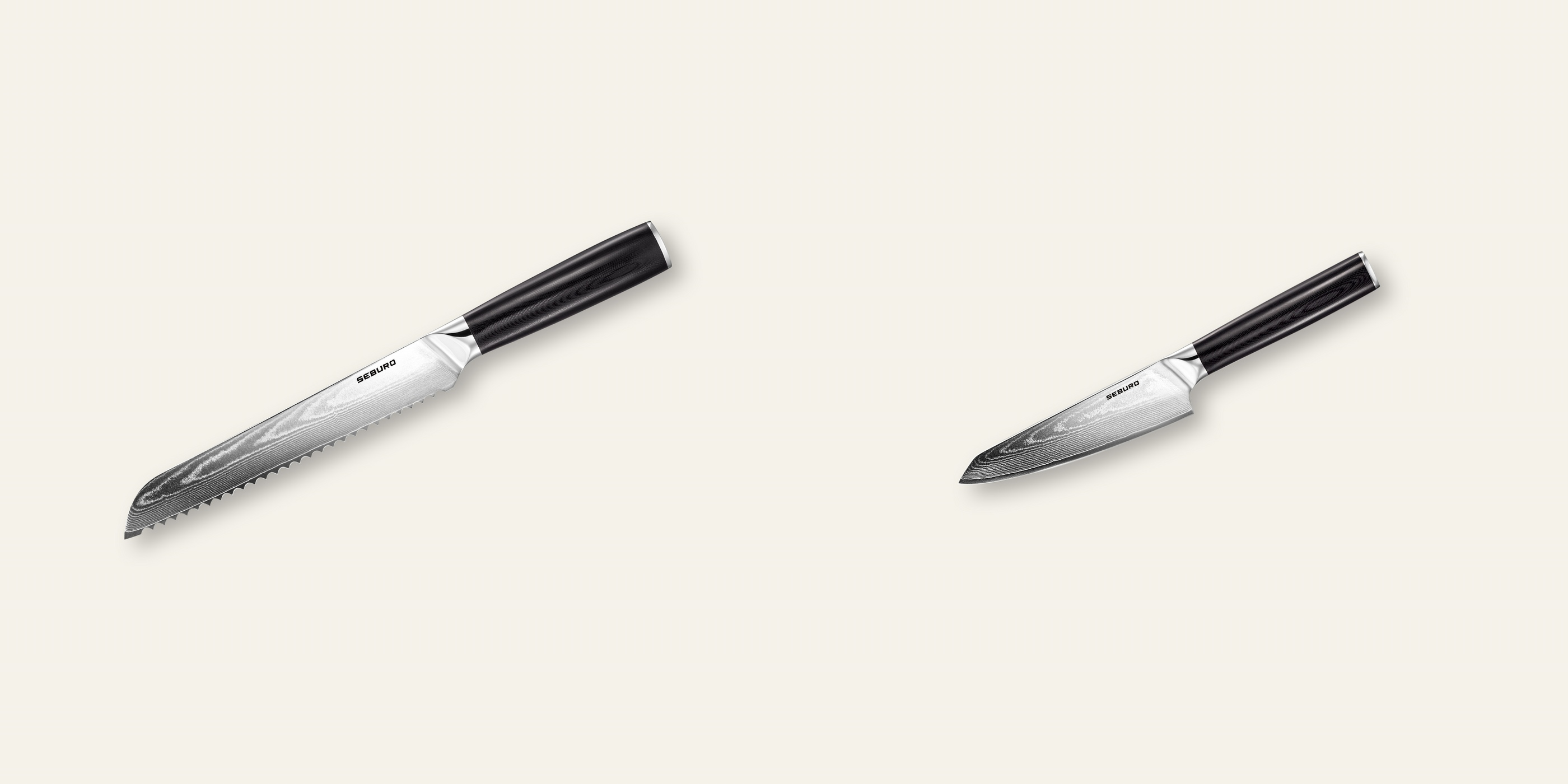 AKCE 1+1 Nůž na pečivo Seburo SARADA Damascus 195mm + Honesuki (vykosťovací) nůž Seburo SARADA Damascus 130mm