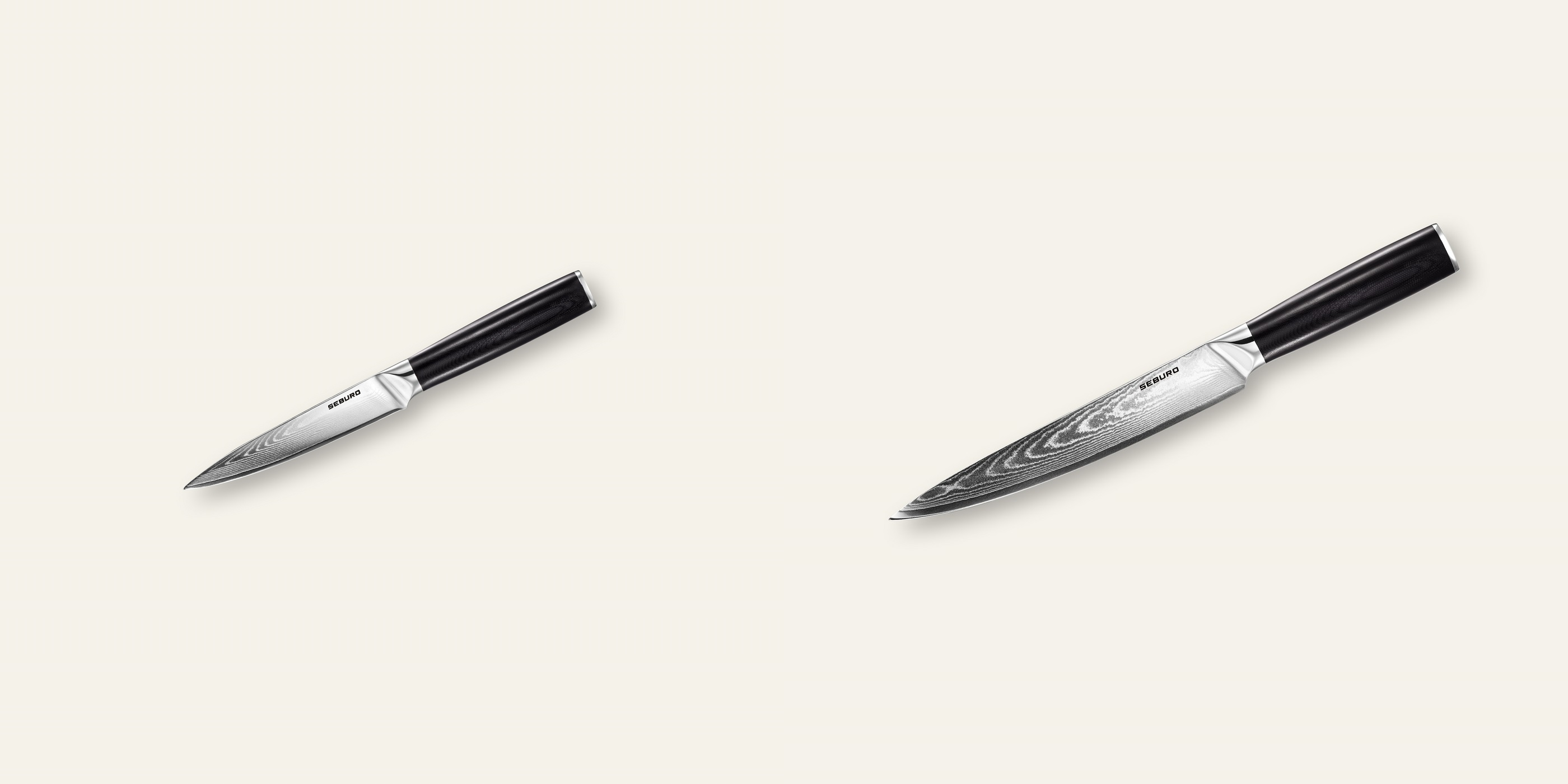 AKCE 1+1 Kuchyňský univerzální nůž Seburo SARADA Damascus 130mm + Plátkovací nůž Seburo SARADA Damascus 200mm