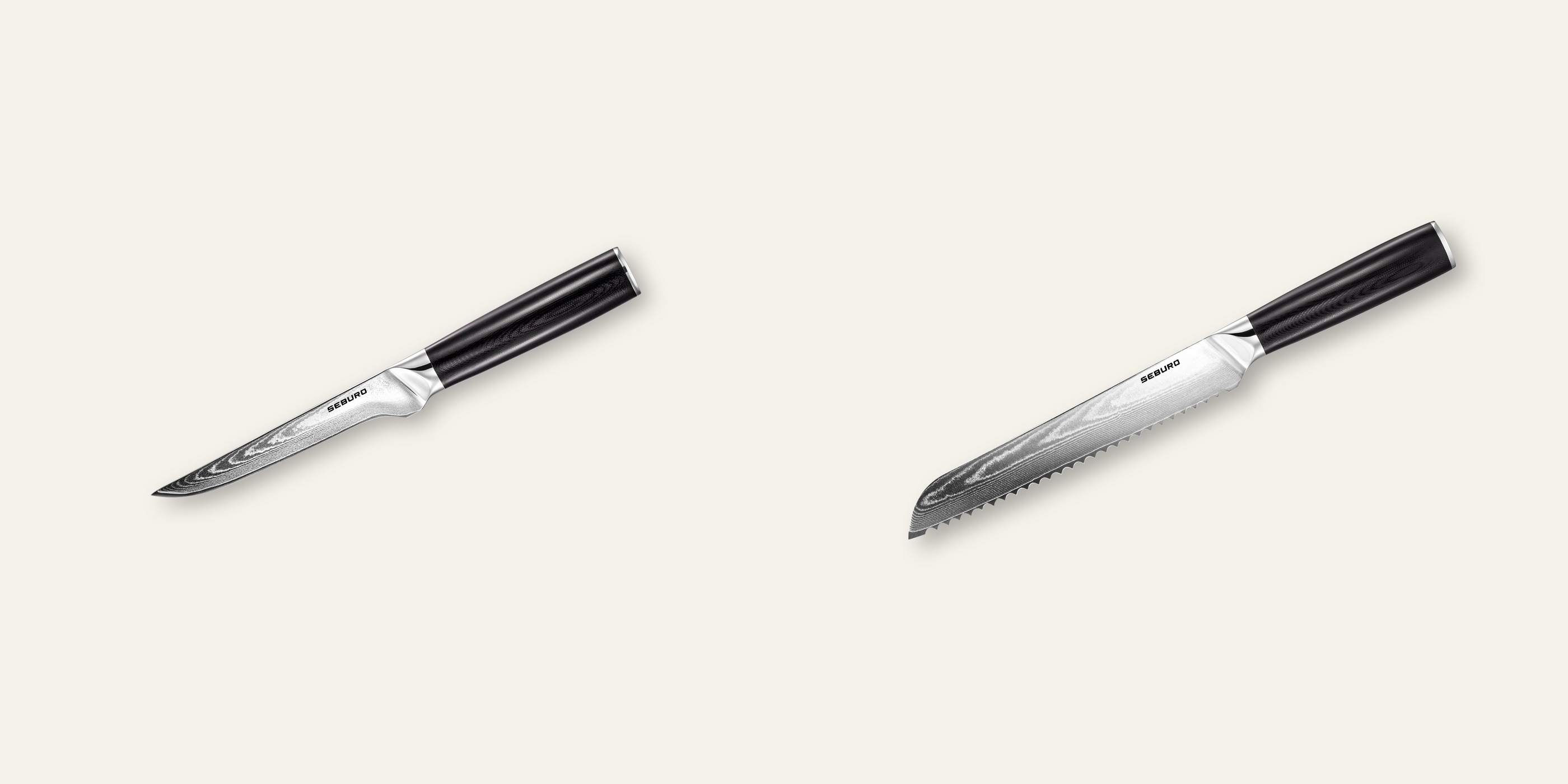 AKCE 1+1 Vykosťovací nůž Seburo SARADA Damascus 150mm + Nůž na pečivo Seburo SARADA Damascus 195mm